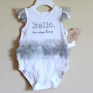 Baby Essentials Hello I'm New Here Tutu Onesie Size 9 Months NWT